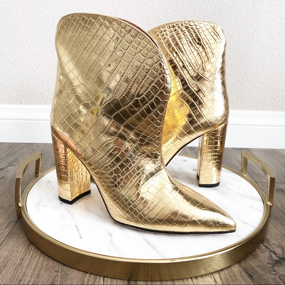 PARIS TEXAS Metallic Gold Croc Embossed Booties 40